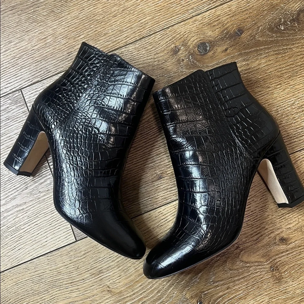 M Grigianricio Black Croc Embossed Ankle Boots Size 38/8